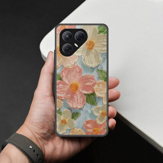 Tecno Pova 7 4G Cover - Floral Series - Design 16 - Cyan & Pink - HQ Ultra Shine Premium Infinity Glass Soft Silicon Borders Case