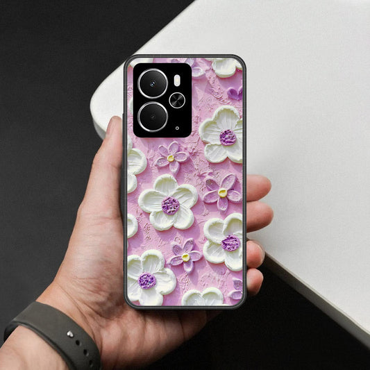 Realme 14T Cover - Floral Series - Design 4 - Purple & White - HQ Ultra Shine Premium Infinity Glass Soft Silicon Borders Case