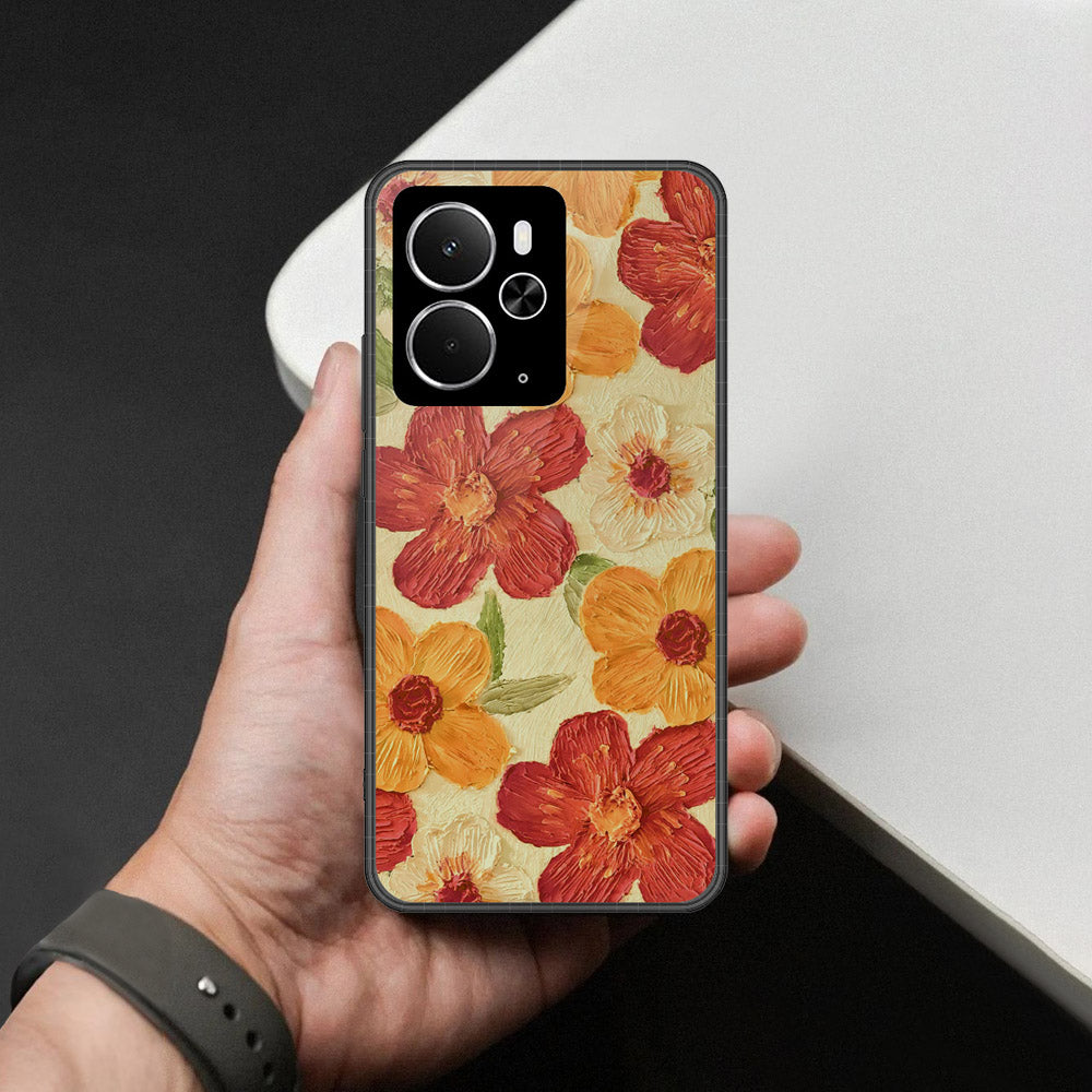 Realme 14T Cover - Floral Series - Design 6 - Red & Orange - HQ Ultra Shine Premium Infinity Glass Soft Silicon Borders Case