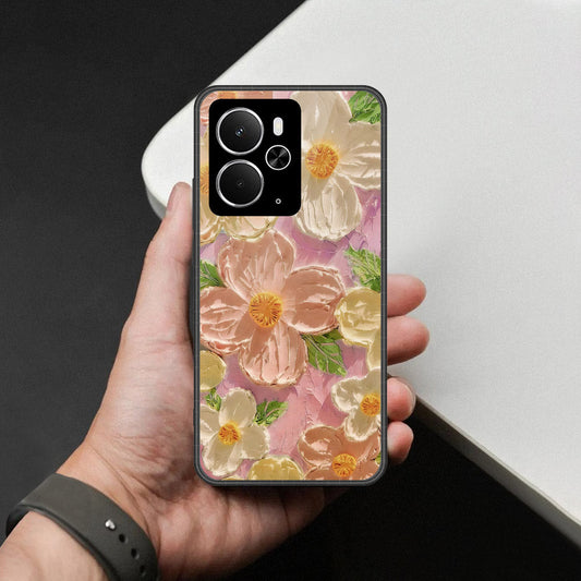 Realme 14T Cover - Floral Series - Design 11 - White & Green - HQ Ultra Shine Premium Infinity Glass Soft Silicon Borders Case