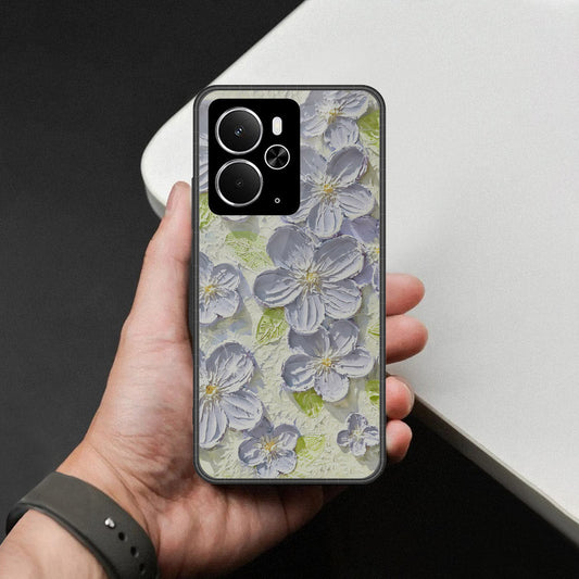 Realme 14T Cover - Floral Series - Design 12 - Grey & Green - HQ Ultra Shine Premium Infinity Glass Soft Silicon Borders Case