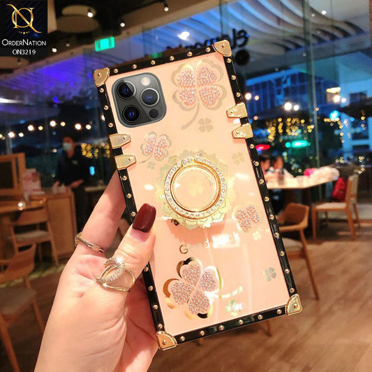 iPhone 12 Pro Cover - Golden - Square Bling Diamond Glitter Soft TPU Trunk Case with Ring Holder