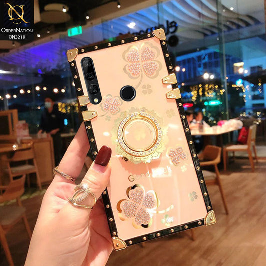 Huawei Y9 Prime 2019 Cover - Golden -  Square Bling Diamond Glitter Soft TPU Trunk Case with Ring Holder