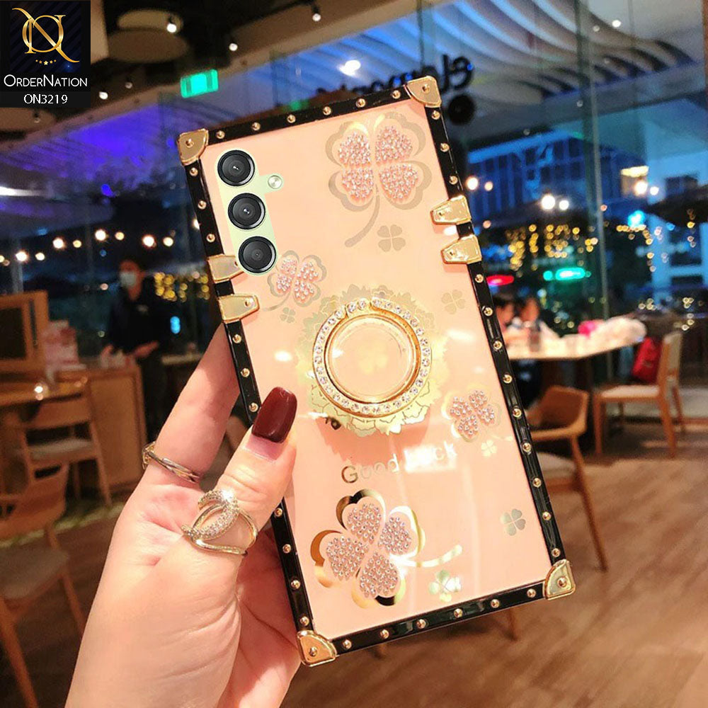 Samsung Galaxy A24 4G Cover - Golden -  Square Bling Diamond Glitter Soft TPU Trunk Case with Ring Holder