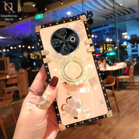 Tecno Spark 30C 4G Cover - Golden -  Square Bling Diamond Glitter Soft TPU Trunk Case with Ring Holder