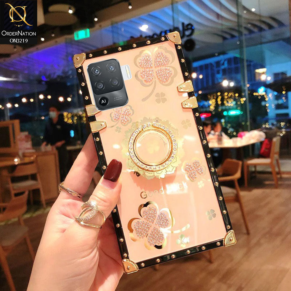 Oppo F19 Pro Cover - Golden - Square Bling Diamond Glitter Soft TPU Trunk Case with Ring Holder