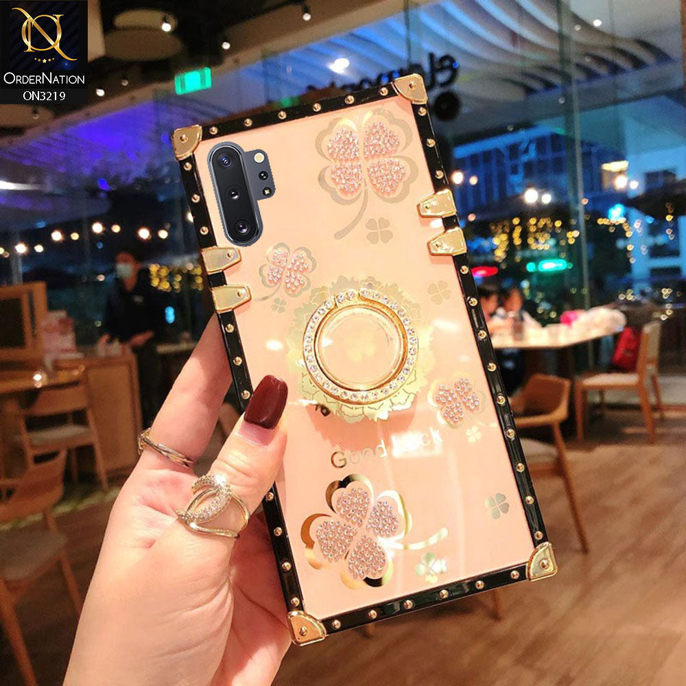 Samsung Galaxy Note 10 Plus Cover - Golden -  Square Bling Diamond Glitter Soft TPU Trunk Case with Ring Holder