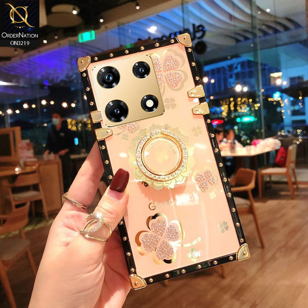 Infinix Note 30 Pro Cover - Golden  - Square Bling Diamond Glitter Soft TPU Trunk Case with Ring Holder