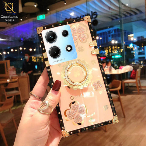 Infinix Note 30 Cover - Golden - Square Bling Diamond Glitter Soft TPU Trunk Case with Ring Holder
