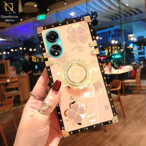 Oppo A78 4G Cover - Golden - Square Bling Diamond Glitter Soft TPU Trunk Case with Ring Holder