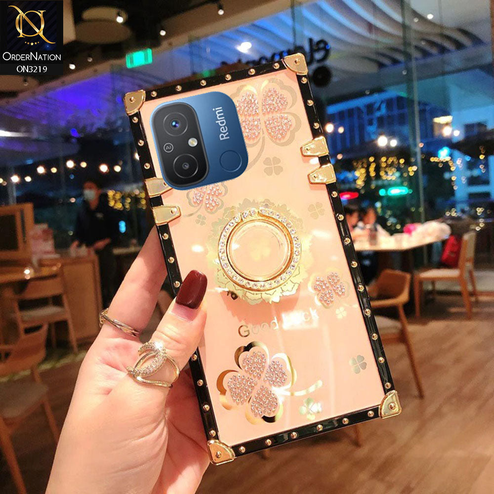 Xiaomi Redmi 12C Cover - Golden -  Square Bling Diamond Glitter Soft TPU Trunk Case with Ring Holder