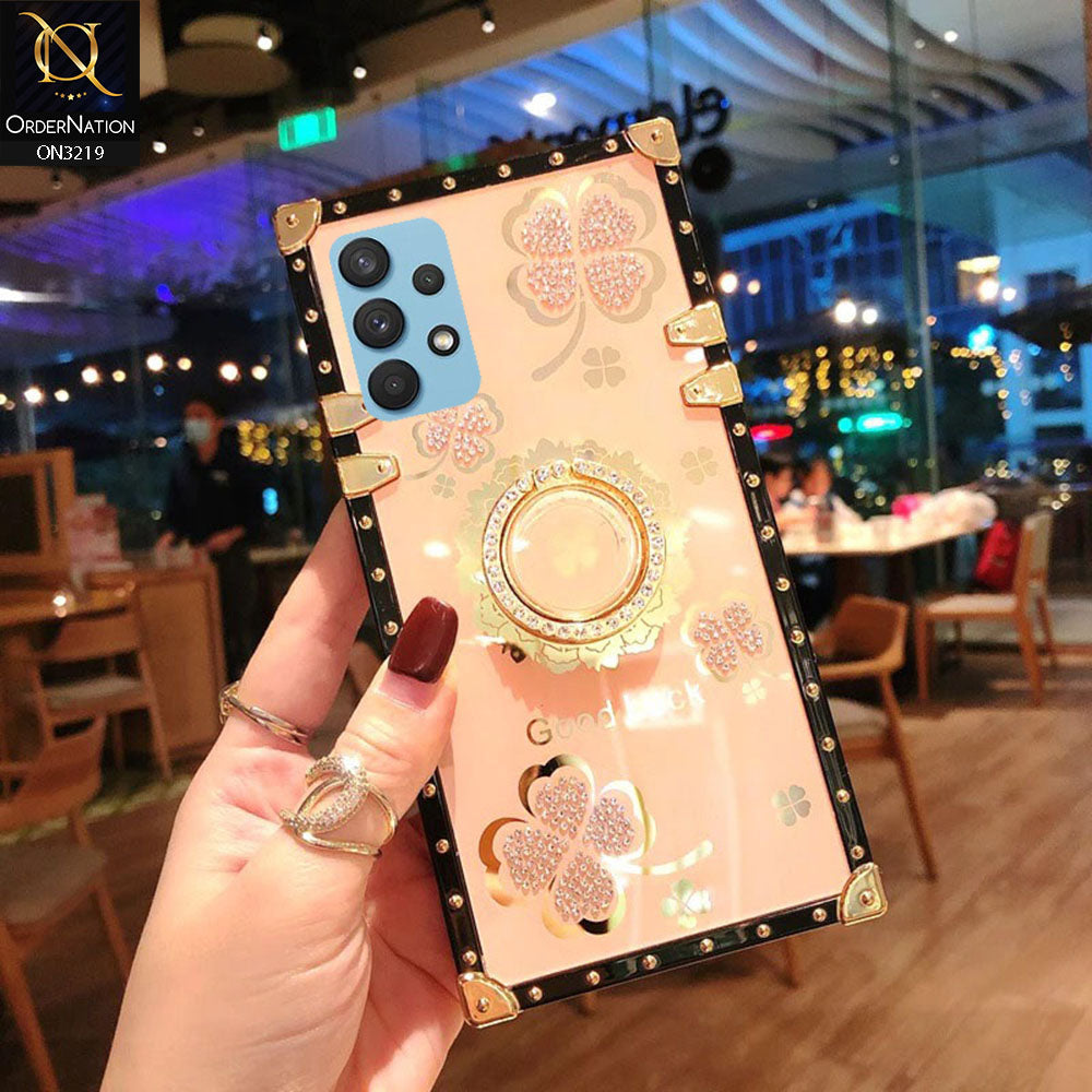 Samsung Galaxy A32 Cover - Golden - Square Bling Diamond Glitter Soft TPU Trunk Case with Ring Holder