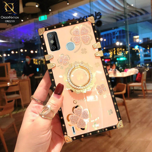 Tecno Spark 6 Go Cover - Golden -  Square Bling Diamond Glitter Soft TPU Trunk Case with Ring Holder