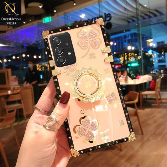 Samsung Galaxy A52 Cover - Golden  - Square Bling Diamond Glitter Soft TPU Trunk Case with Ring Holder