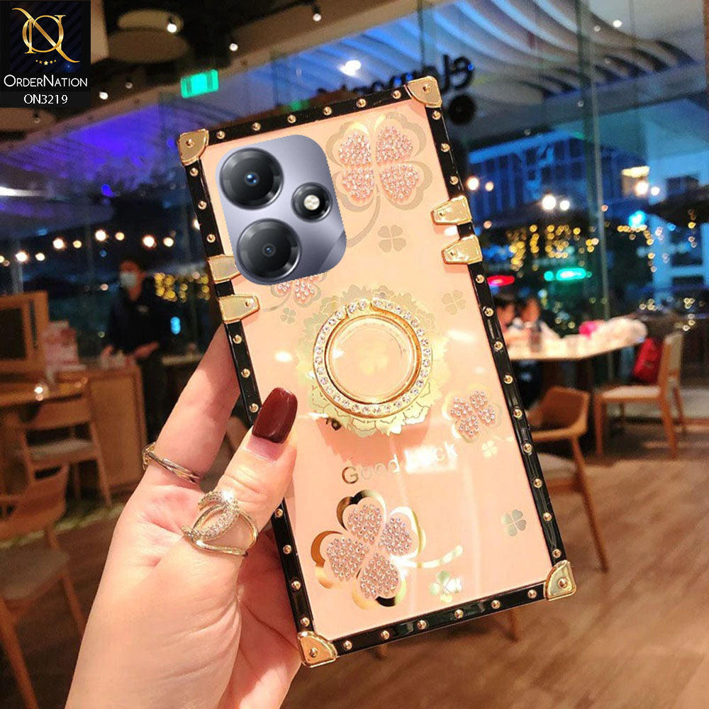 Infinix Hot 30 Play Cover - Golden -  Square Bling Diamond Glitter Soft TPU Trunk Case with Ring Holder