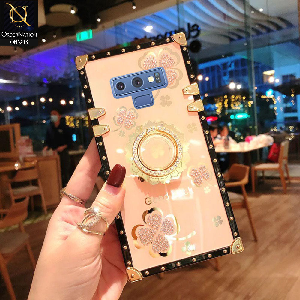Samsung Galaxy Note 9 Cover - Golden -  Square Bling Diamond Glitter Soft TPU Trunk Case with Ring Holder