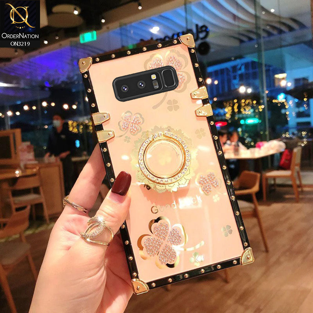 Samsung Galaxy Note 8 Cover - Golden -  Square Bling Diamond Glitter Soft TPU Trunk Case with Ring Holder