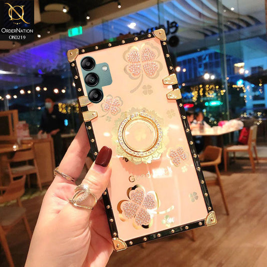 Samsung Galaxy A04s Cover - Golden -  Square Bling Diamond Glitter Soft TPU Trunk Case with Ring Holder