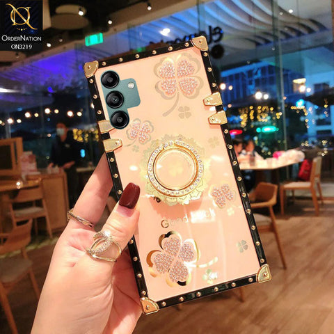 Samsung Galaxy A04s Cover - Golden -  Square Bling Diamond Glitter Soft TPU Trunk Case with Ring Holder