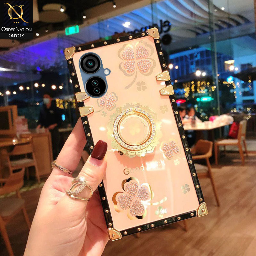 Tecno Camon 19 Neo Cover - Golden - Square Bling Diamond Glitter Soft TPU Trunk Case with Ring Holder