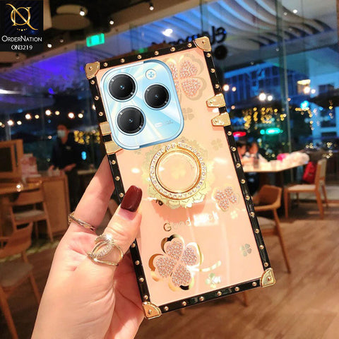Infinix Hot 40 Cover - Golden - Square Bling Diamond Glitter Soft TPU Trunk Case with Ring Holder
