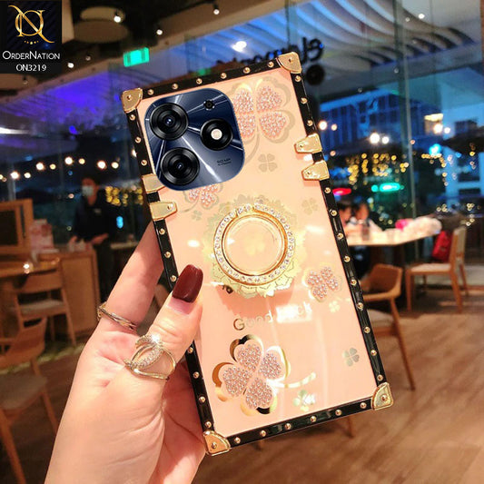 Tecno Spark 10 Pro Cover - Golden - Square Bling Diamond Glitter Soft TPU Trunk Case with Ring Holder
