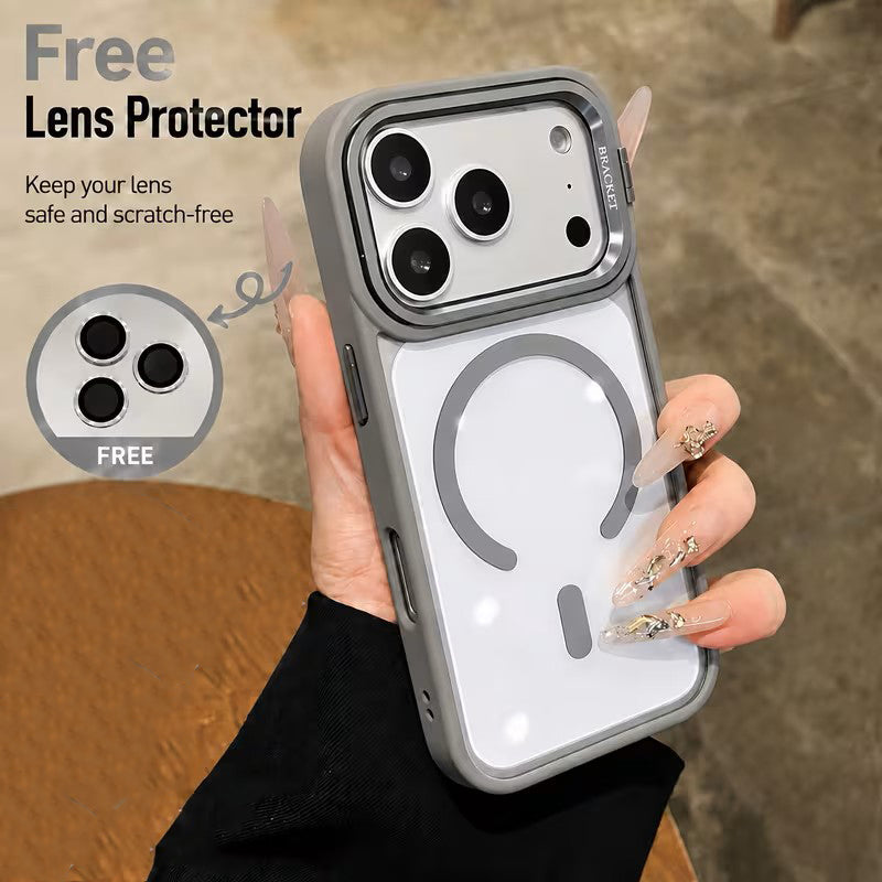 iPhone 17 Pro Max Cover - Gray - Premium Magnetic Transparent Phone Case with Built-in Camera Lens Protector