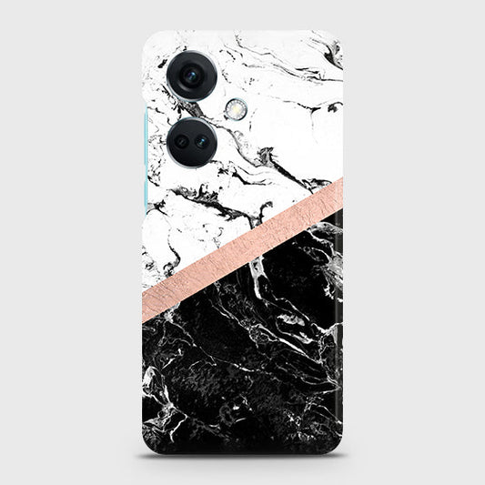 OnePlus Nord CE3 Cover - Black & White Marble With Chic RoseGold Strip Case with Life Time Colors Guarantee