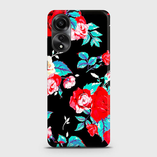 Oppo A58 4G Cover - Luxury Vintage Red Flowers Printed Hard Case with Life Time Colors Guarantee