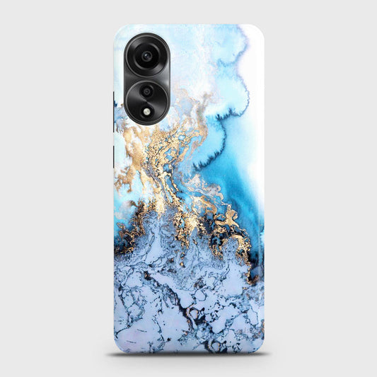 Oppo A58 4G Cover - Trendy Golden & Blue Ocean Marble Printed Hard Case with Life Time Colors Guarantee