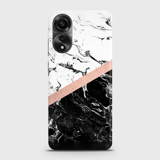 Oppo A58 4G Cover - Black & White Marble With Chic RoseGold Strip Case with Life Time Colors Guarantee