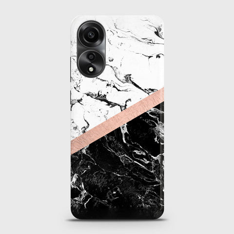 Oppo A58 4G Cover - Black & White Marble With Chic RoseGold Strip Case with Life Time Colors Guarantee (Fast Delivery)