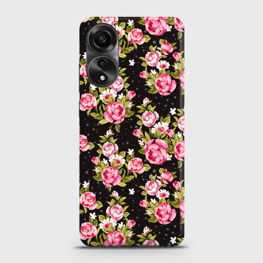 Oppo A58 4G Cover - Trendy Pink Rose Vintage Flowers Printed Hard Case with Life Time Colors Guarantee
