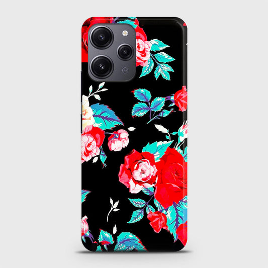 Xiaomi Redmi 12 Cover - Luxury Vintage Red Flowers Printed Hard Case with Life Time Colors Guarantee