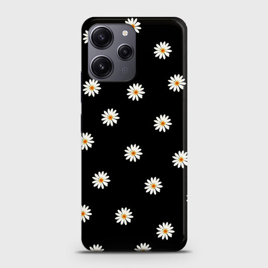 Xiaomi Redmi 12 Cover - White Bloom Flowers with Black Background Printed Hard Case with Life Time Colors Guarantee