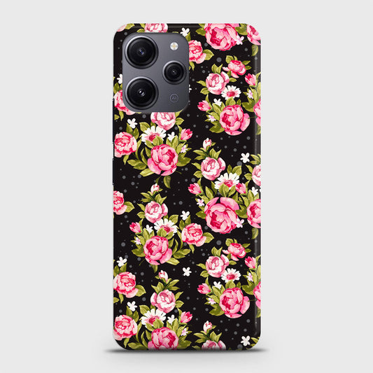 Xiaomi Redmi 12 Cover - Trendy Pink Rose Vintage Flowers Printed Hard Case with Life Time Colors Guarantee