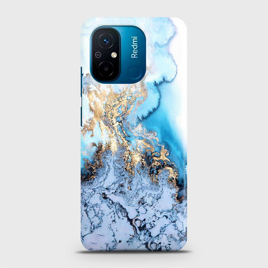 Xiaomi Poco C55 Cover - Trendy Golden & Blue Ocean Marble Printed Hard Case with Life Time Colors Guarantee