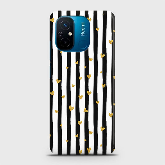 Vivo V29 Cover - Trendy Black & White Lining With Golden Hearts Printed Hard Case with Life Time Colors Guarantee
