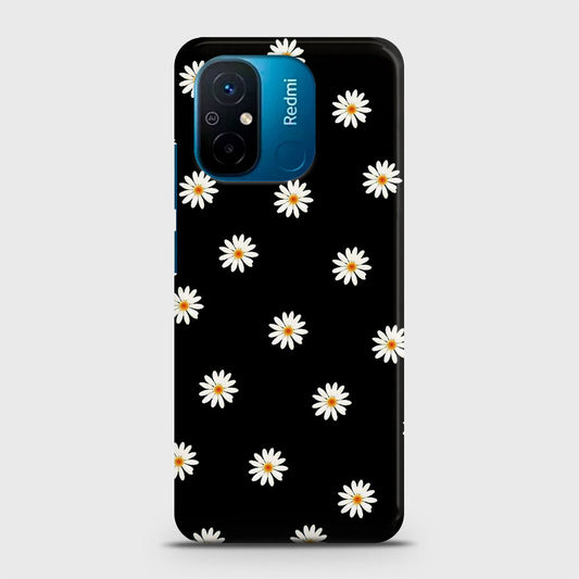 Xiaomi Poco C55 Cover - White Bloom Flowers with Black Background Printed Hard Case with Life Time Colors Guarantee