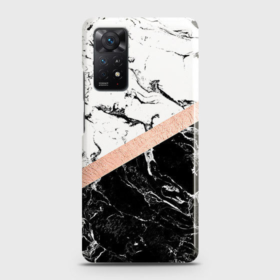Xiaomi Redmi Note 11s -  Black & White Marble With Chic RoseGold Strip Printed Hard Case with Life Time Colors Guarantee B74 ( Fast Delivery )