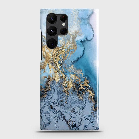 Samsung Galaxy S22 Ultra 5G Cover - Trendy Golden & Blue Ocean Marble Printed Hard Case with Life Time Colors Guarantee (Fast Delivery)