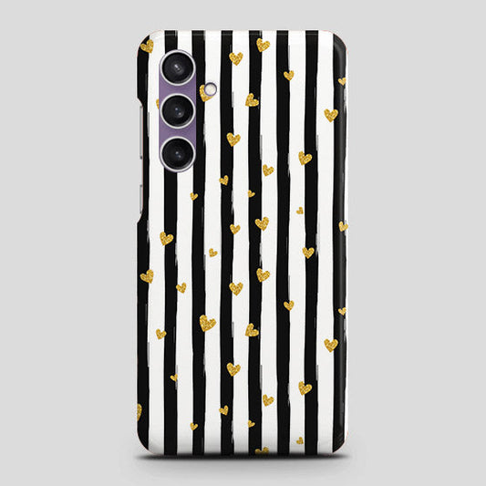 Samsung Galaxy A15 4G Cover - Trendy Black & White Lining With Golden Hearts Printed Hard Case with Life Time Colors Guarantee (Fast Delivery)(FS)