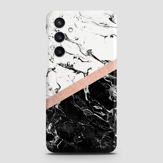 Samsung Galaxy A55 Cover - Black & White Marble With Chic RoseGold Strip Case with Life Time Colors Guarantee (Fast Delivery)