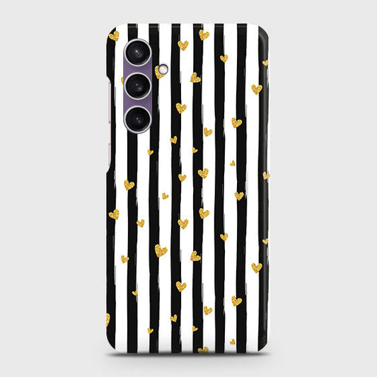 Samsung Galaxy S23 FE Cover - Trendy Black & White Lining With Golden Hearts Printed Hard Case with Life Time Colors Guarantee