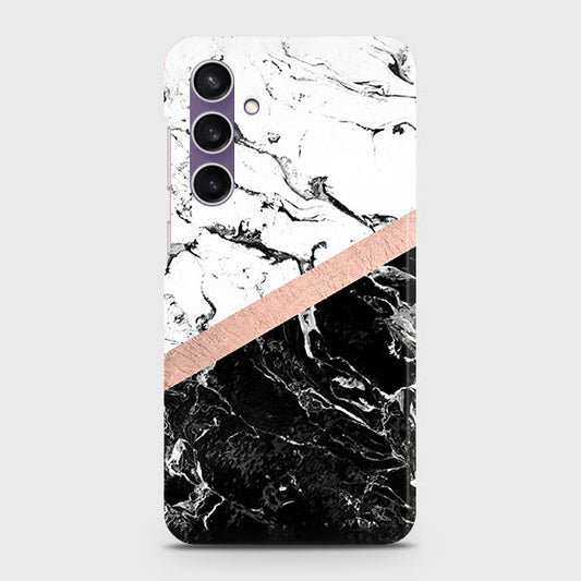Samsung Galaxy S23 FE Cover - Black & White Marble With Chic RoseGold Strip Case with Life Time Colors Guarantee