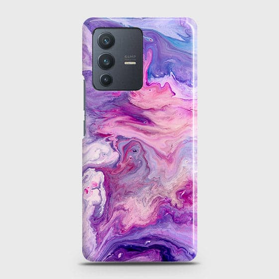Vivo V23 5G Cover - Chic Blue Liquid Marble Printed Hard Case with Life Time Colors Guarantee ( Fast Delivery )