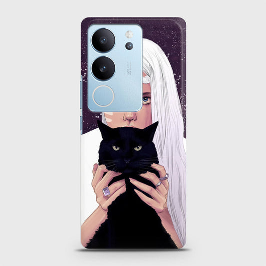 Vivo V29 Pro Cover - Trendy Wild Black Cat Printed Hard Case with Life Time Colors Guarantee