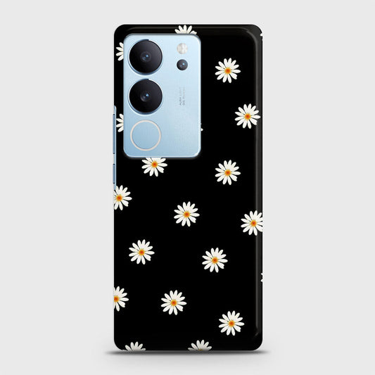 Vivo V29 Cover - White Bloom Flowers with Black Background Printed Hard Case with Life Time Colors Guarantee
