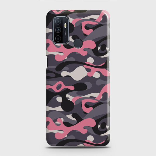Oppo A53 Cover - Camo Series - Pink & Grey Design - Matte Finish - Snap On Hard Case with LifeTime Colors Guarantee (Fast Delivery)