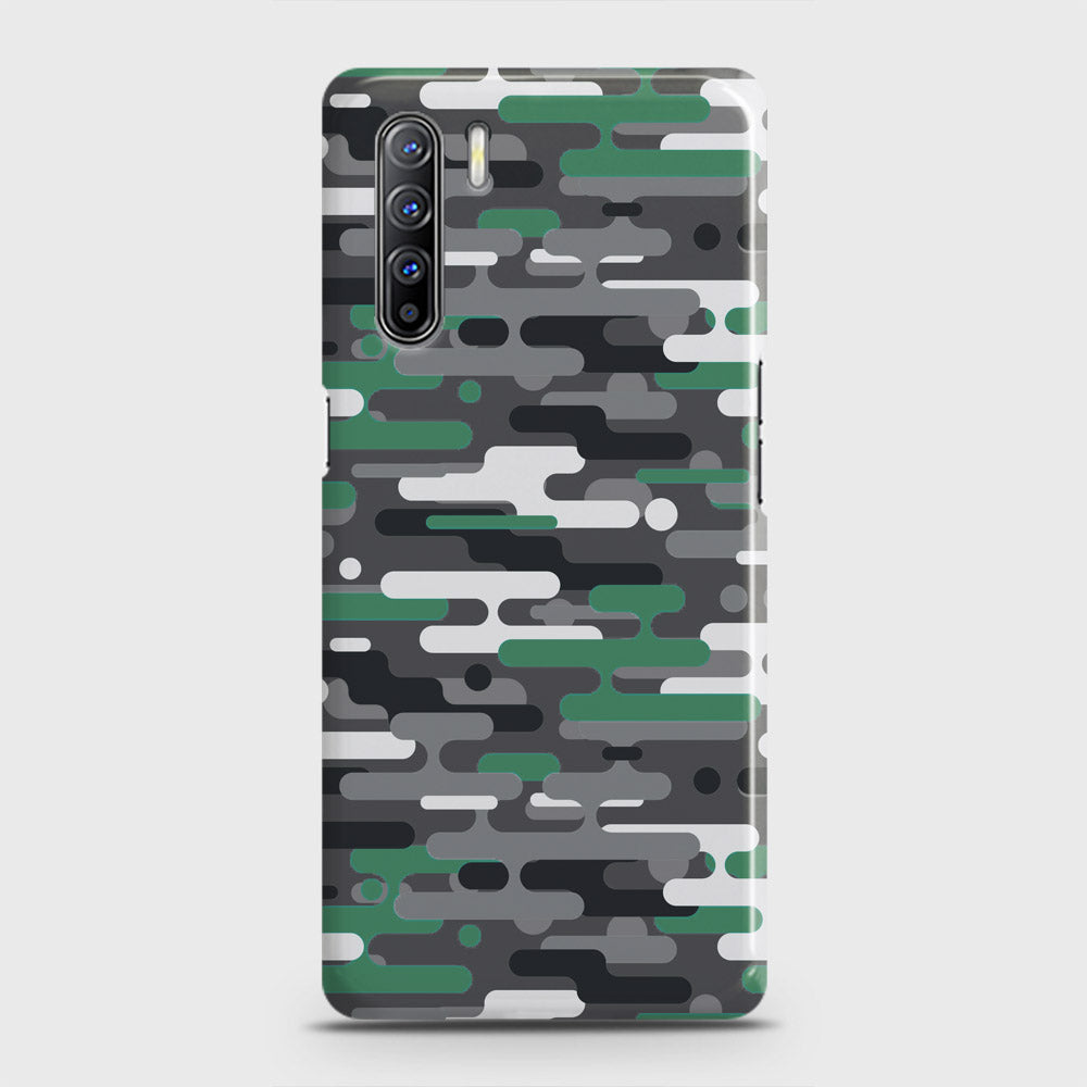 Oppo F15 Cover - Camo Series 2 - Green & Grey Design - Matte Finish - Snap On Hard Case with LifeTime Colors Guarantee (Fast Delivery)